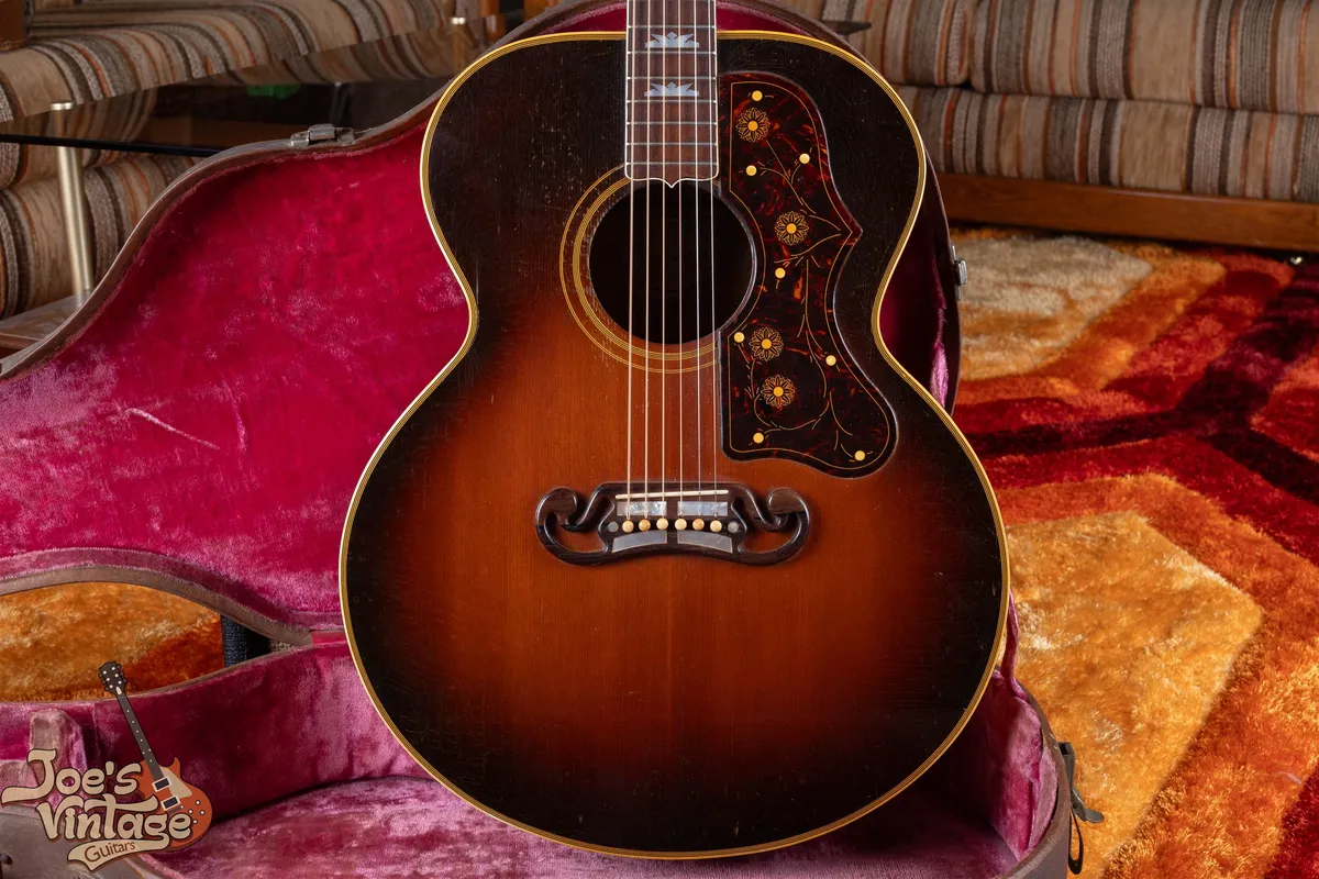 1948 Gibson SJ-200 sunburst body with flower pickguard and open moustache bridge