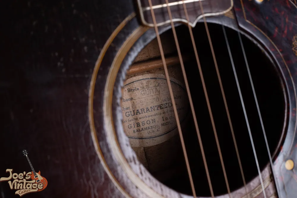 White oval Gibson label inside a 1948 SJ-200