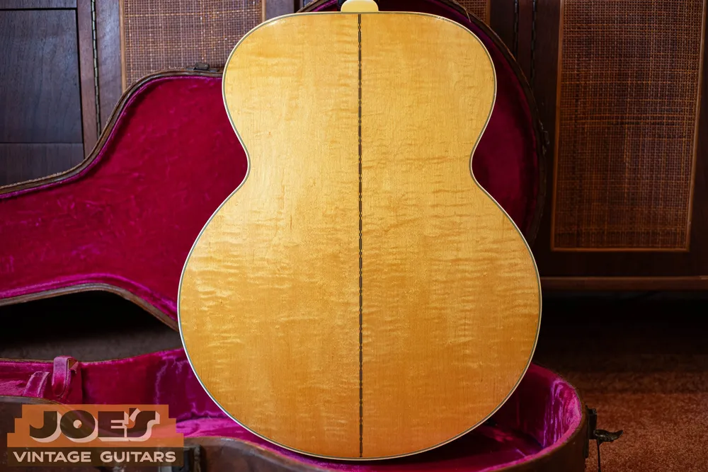 Flame maple back of a natural 1950s Gibson J-200