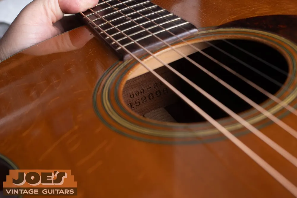 000-21 model designation and serial number on Joe’s 1956 Martin neck block