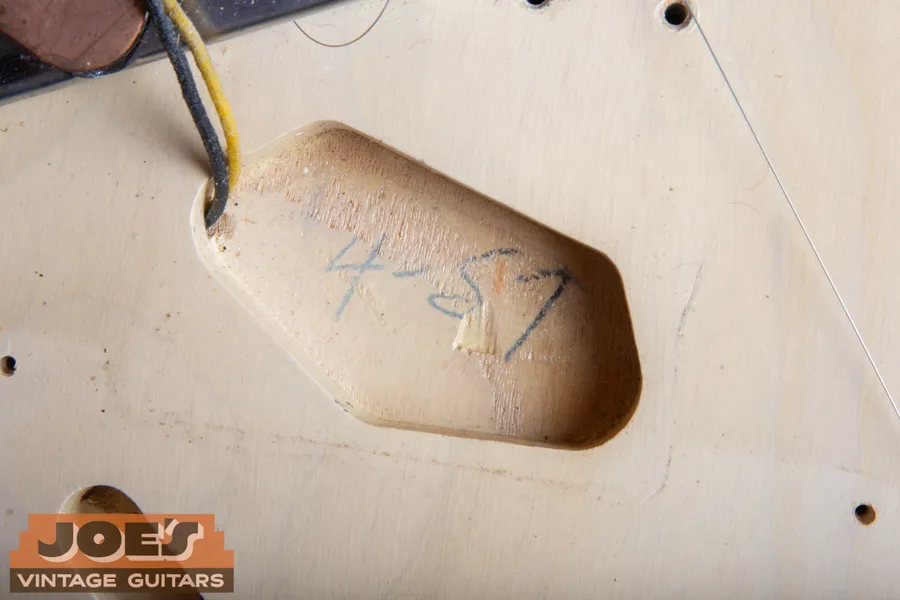 1957 Fender Esquire neck pocket with factory pencil and inspection markings