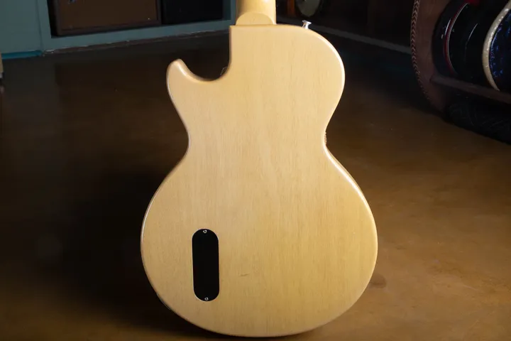 Back of a 1957 Les Paul TV Model showing grain through its limed finish
