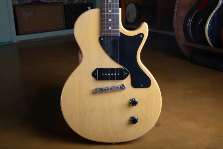 Front body view of a 1957 Gibson Les Paul TV Model with one P-90 pickup