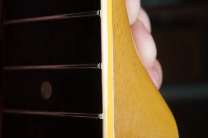 Original binding nibs covering the fret ends on a 1958 Gibson Les Paul Special