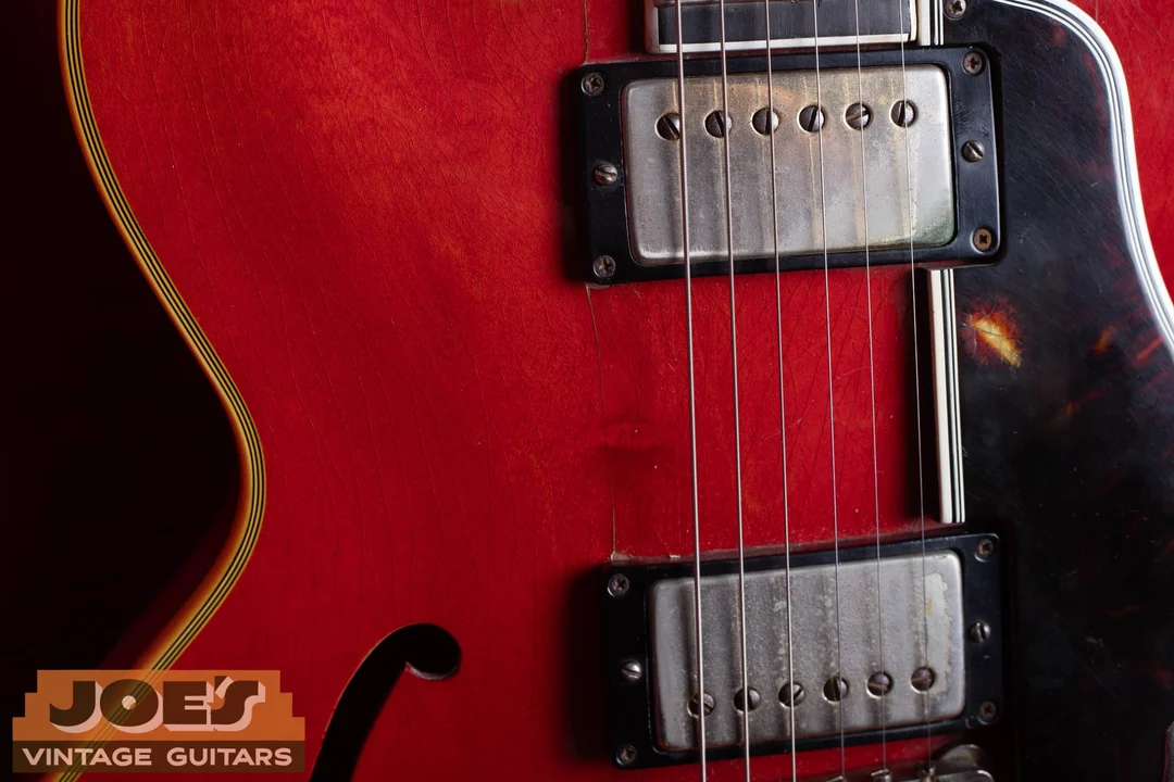 PAF humbucker covers on a 1959 ES-355 with much of the gold plating worn away