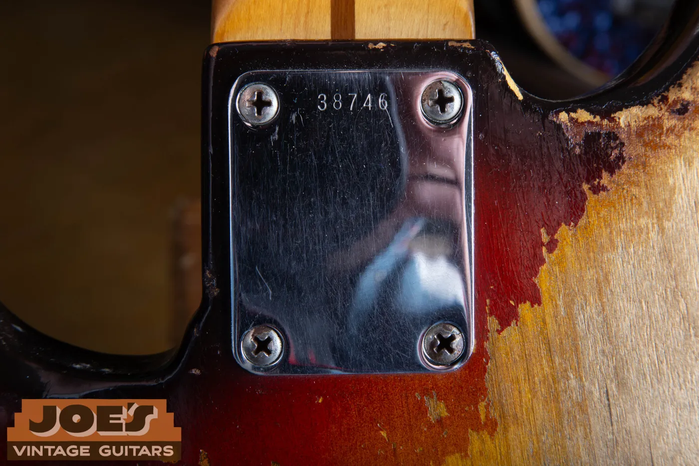The stamped serial number on the neck plate of a 1959 Fender Precision Bass