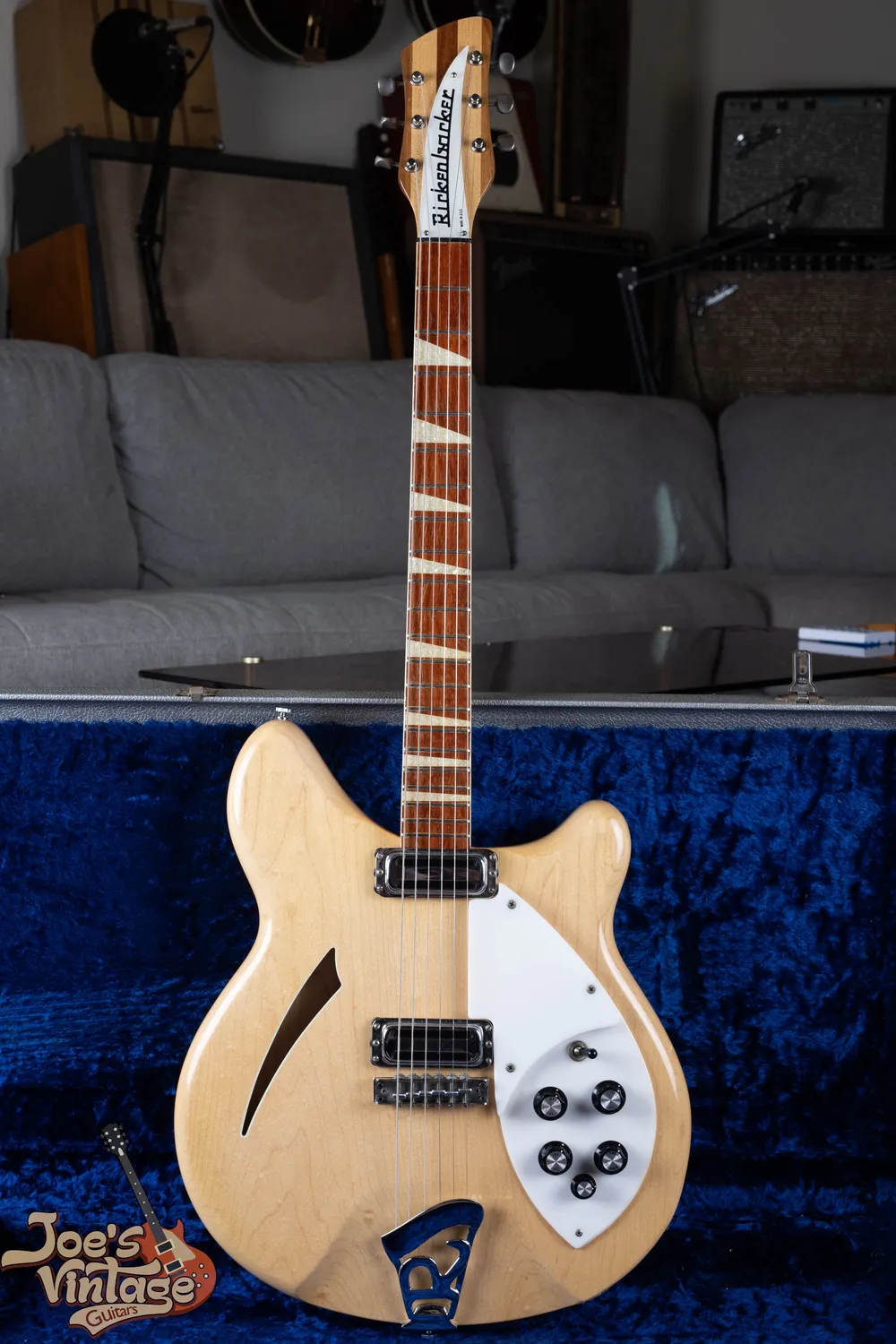 Archive 1960s Rickenbacker 360 in Mapleglo: Full front view showing the body, fingerboard and headstock together.