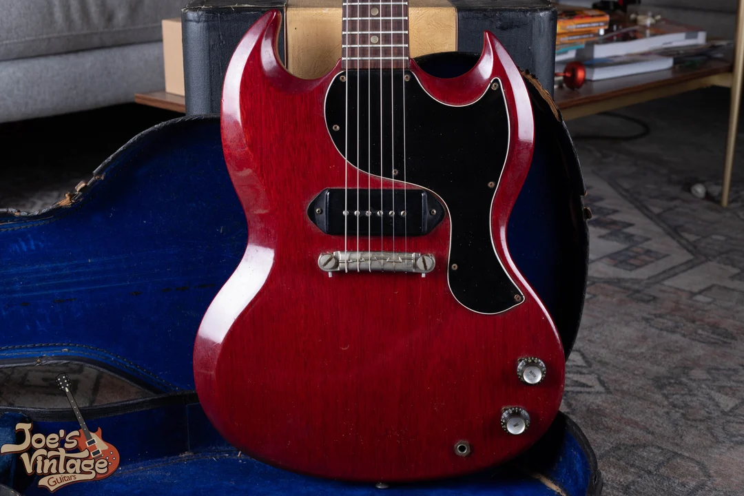 Cherry Gibson Les Paul Junior with the thin pointed SG-style double-cut body