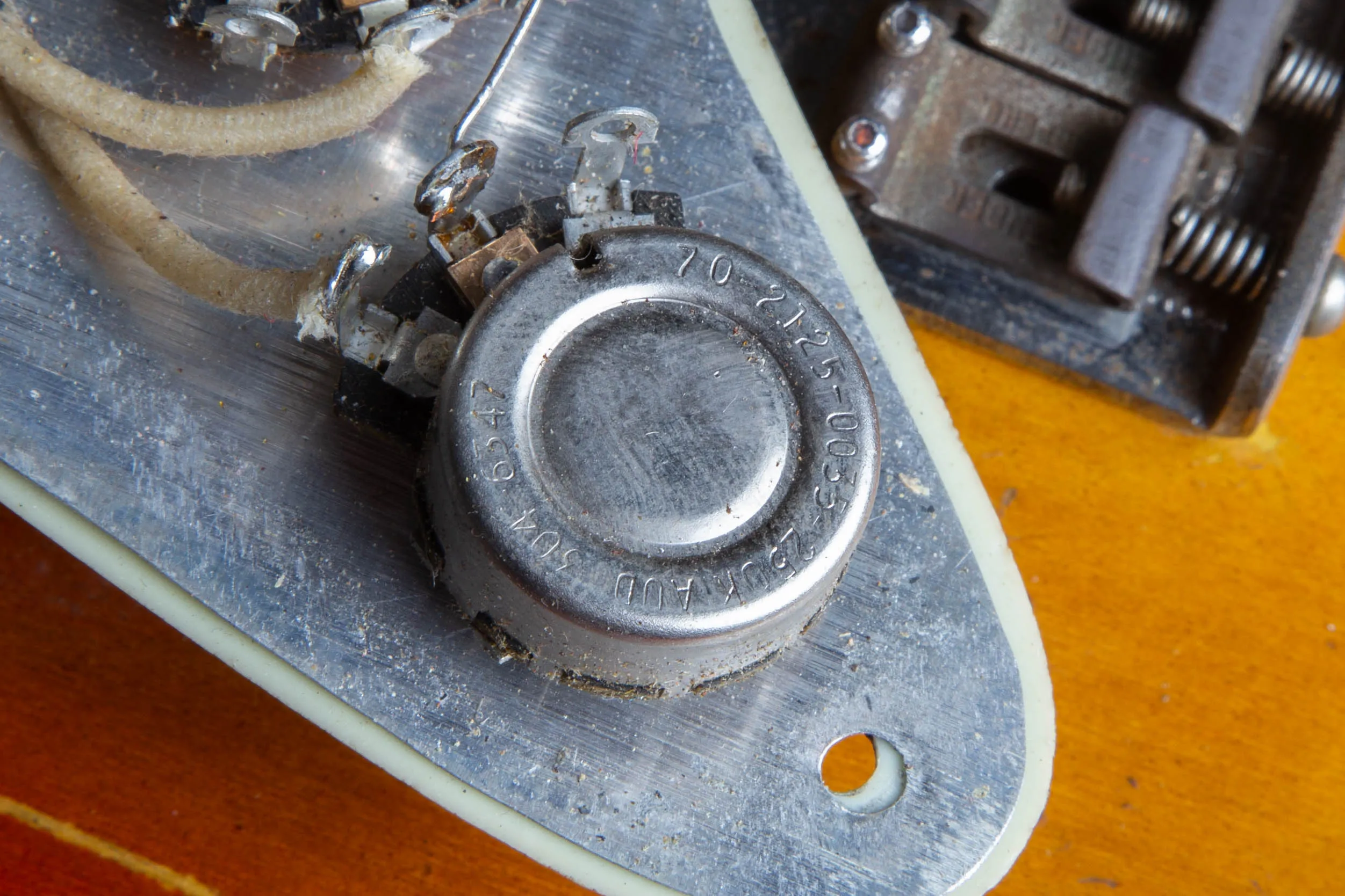 Stackpole 304 6347 pot code on a 1963 Fender Stratocaster, decoding to 1963 week 47