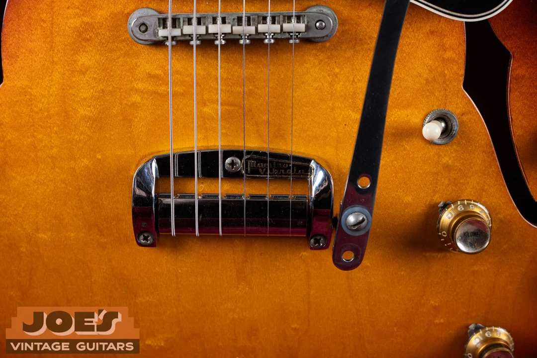 Compact short Maestro Vibrola behind an ABR-1 with nylon saddles on a sunburst 1965 ES-335