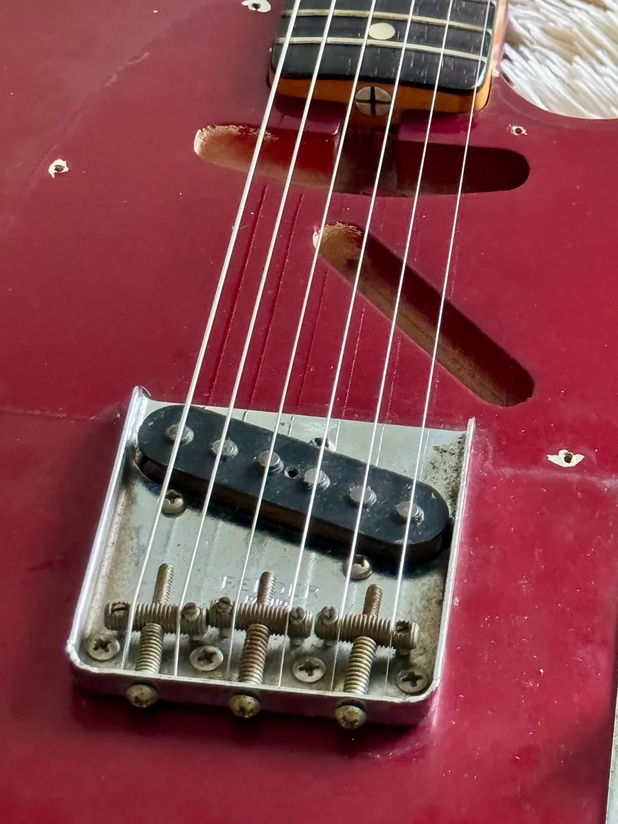 1965 Fender Esquire with pickguard removed showing factory-style neck pickup and wiring routes