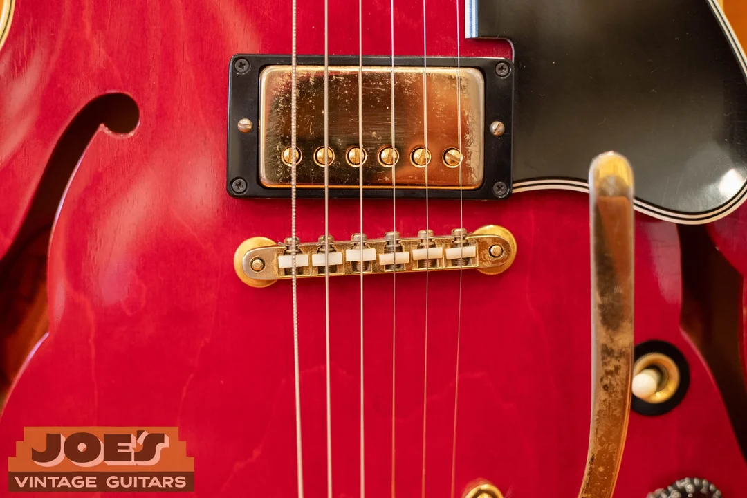 Gold humbucker cover and gold ABR-1 with white nylon saddles on a 1966 ES-345