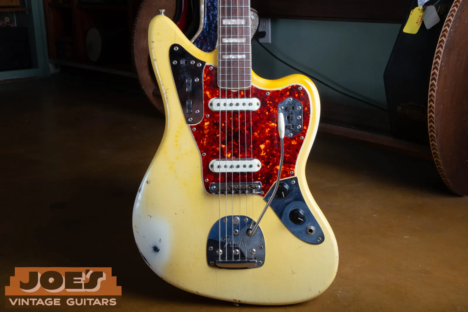 A 1966 Fender Jaguar in original Olympic White finish with a bound rosewood fingerboard and chrome control plates