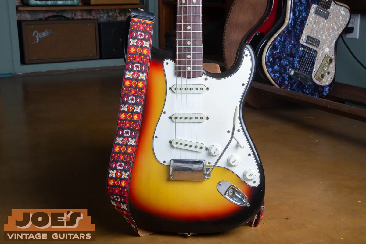 A 1966 Fender Stratocaster in excellent condition.