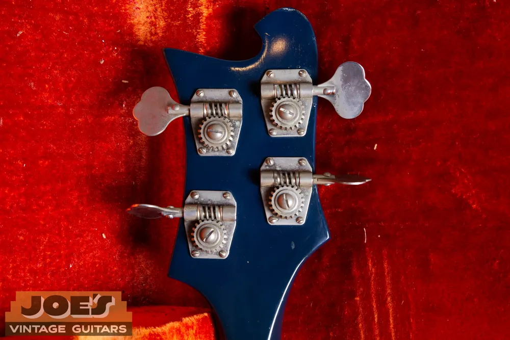 Joe’s 1968 Rickenbacker 4005 in Azureglo: Rear headstock and open-gear tuners. Check for changed mounting footprints.