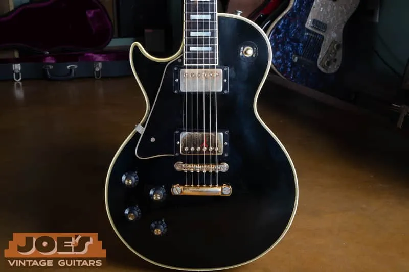 Front view of Joe's original-owner 1969 left-handed Gibson Les Paul Custom in black