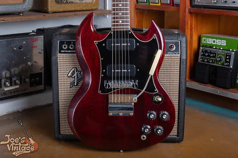 1970 Gibson SG Special in cherry with two P-90 pickups, large pickguard, and short vibrato