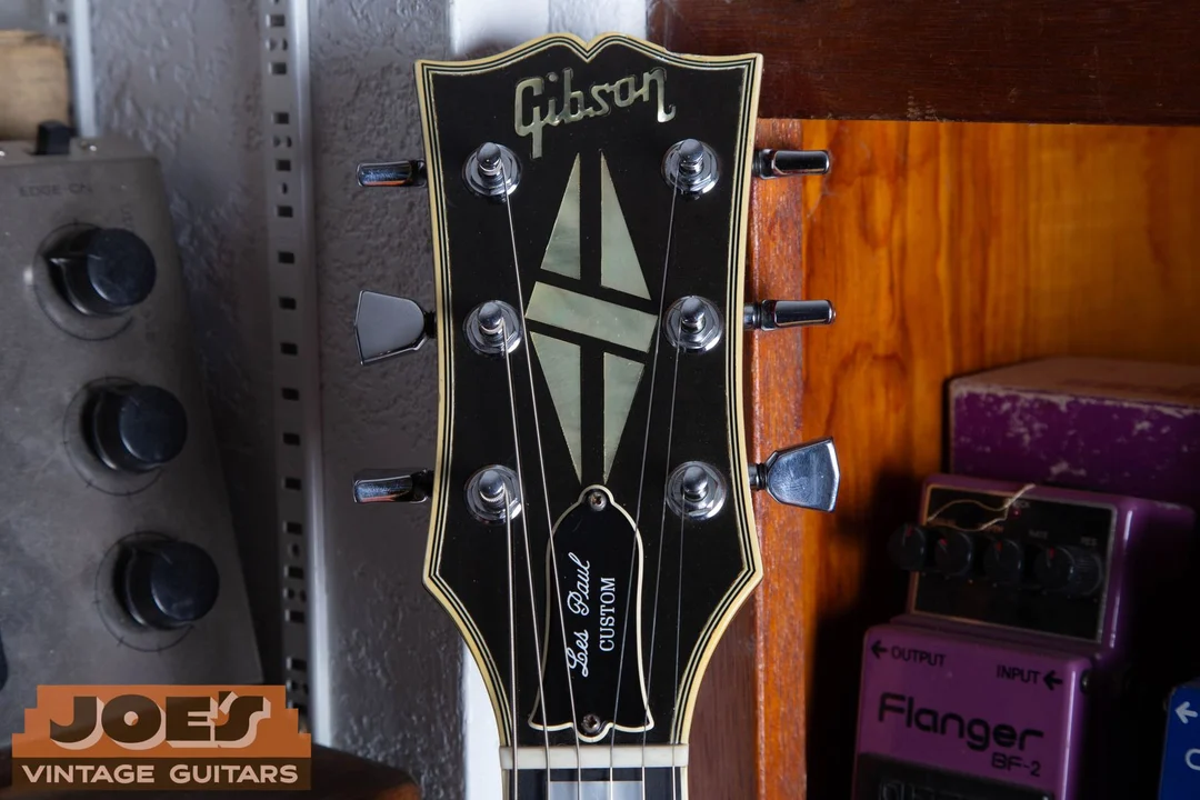 1979 Gibson Les Paul Custom headstock with squared logo and dot above the i