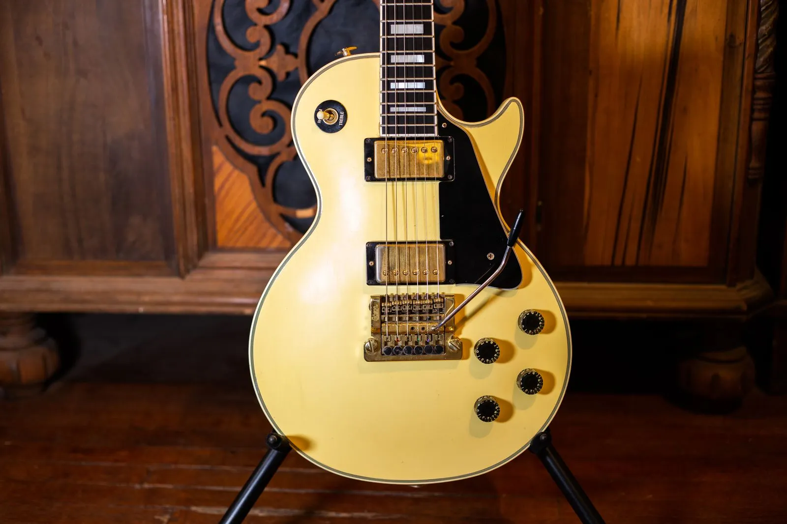 1983 Gibson Les Paul Custom with a gold factory Kahler vibrato and arm