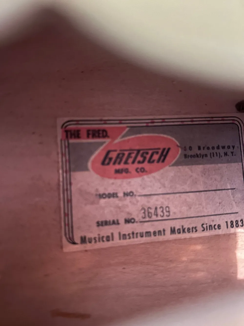 1960 Gretsch 6125 Single Anniversary showing interior label reading 36439
