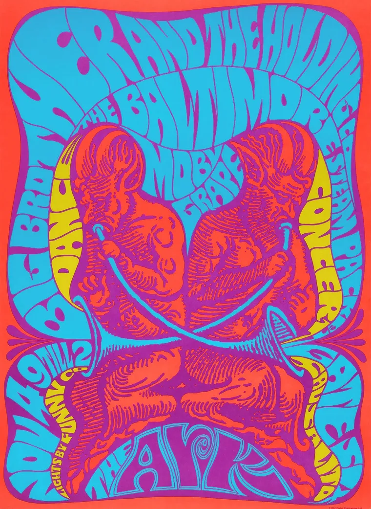 Colorful 1967 Baltimore Steam Packet concert poster