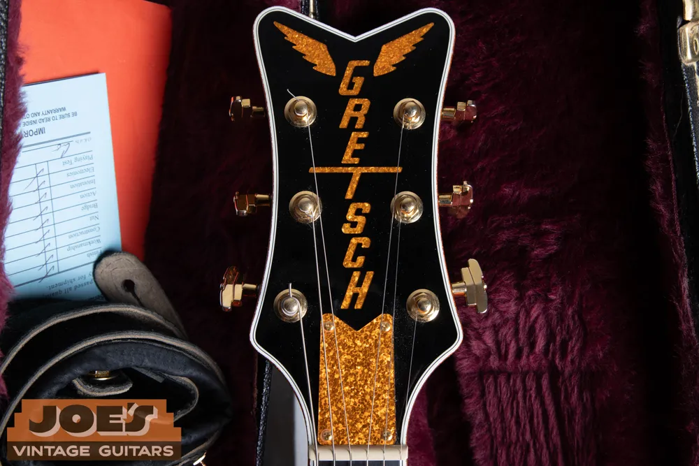 Vertical winged Gretsch logo on Joe’s 2020 Black Falcon