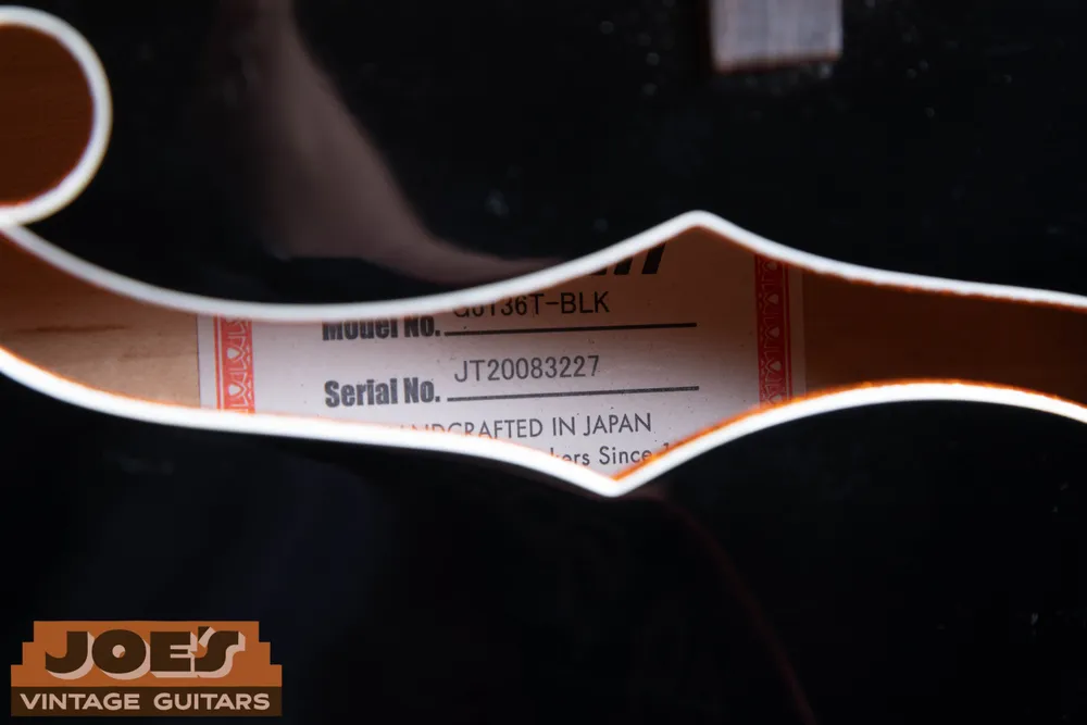 Black Falcon label showing model G6136T-BLK and serial JT20083227