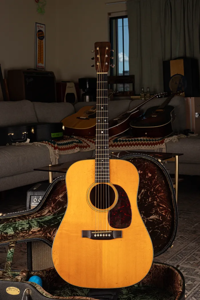 Full front of a 1961 Martin D-21 in its open case
