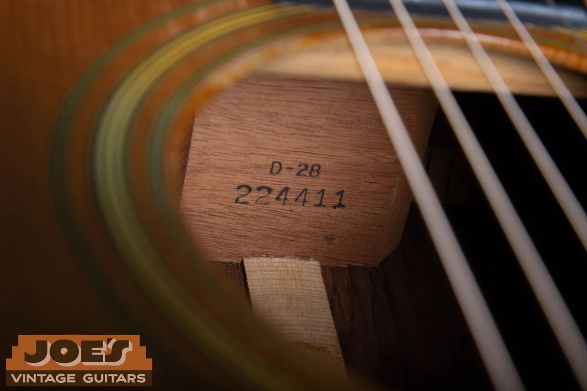 D-28 model stamp and serial number 224411 on a 1967 Martin neck block