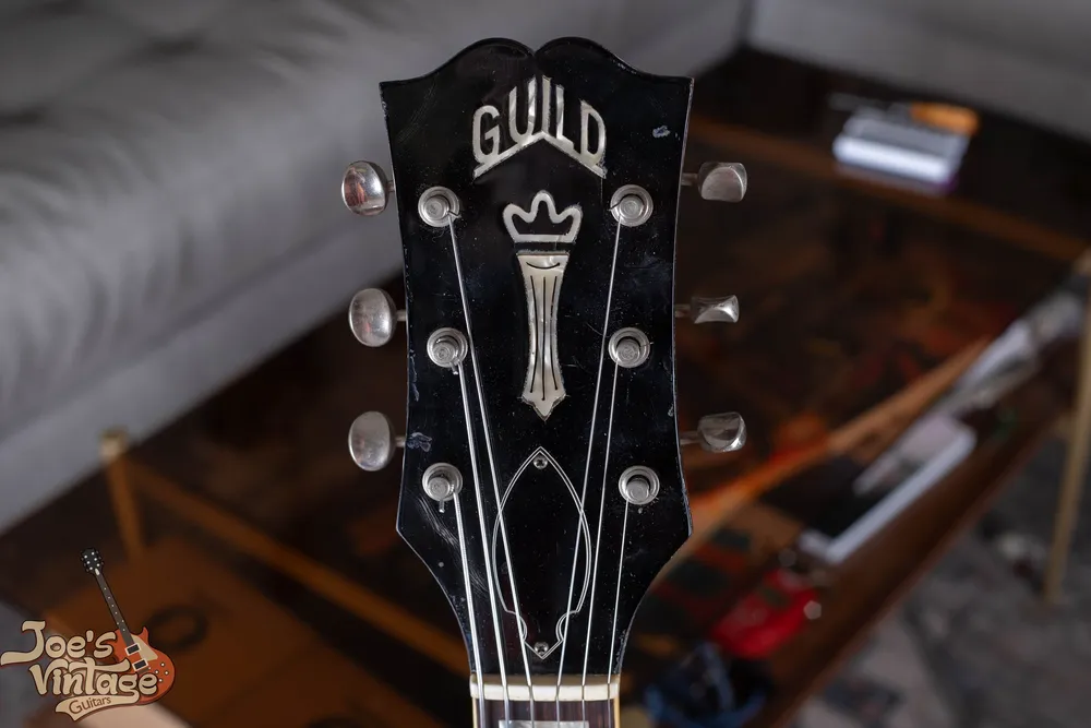 Front of an early Guild X175 headstock