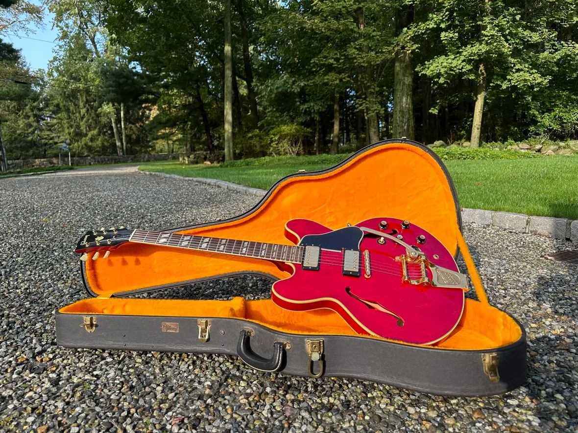 Near mint 1966 Gibson ES-345 displayed in its case in Connecticut