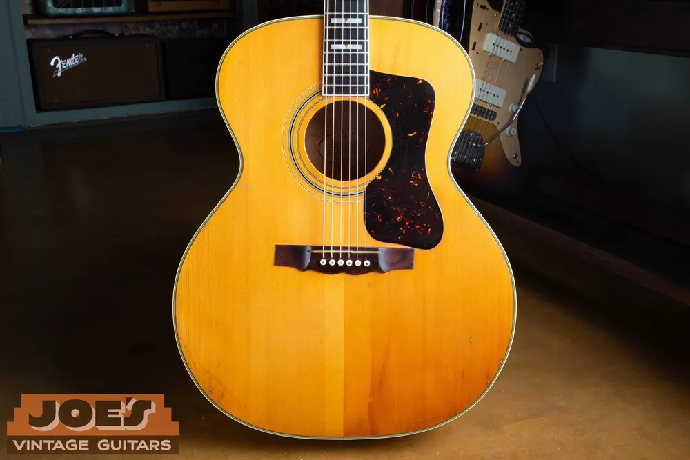 Front view of a Guild F50 acoustic with block fingerboard inlays