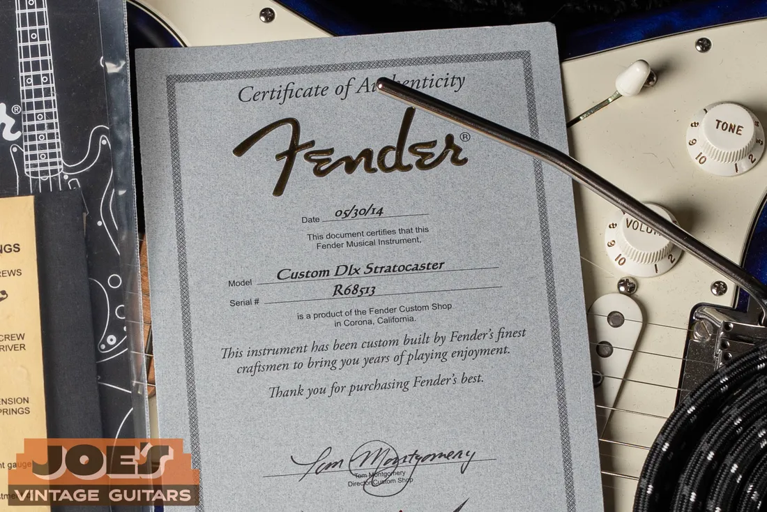 Fender Custom Shop COA for a Custom Deluxe Stratocaster with an R-prefix serial