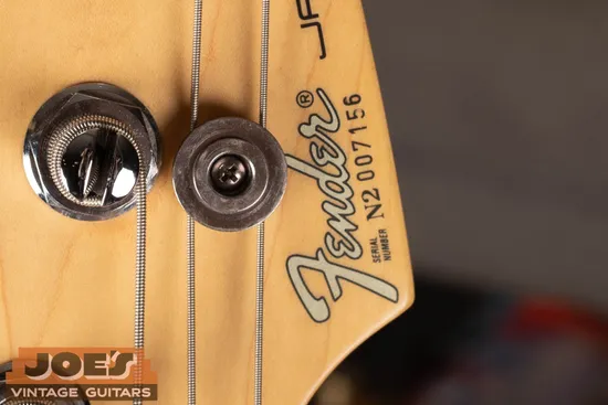 Fender N-prefix serial number on front of headstock: N indicates 1990s production, second digit gives the specific year