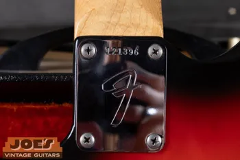 Fender neck plate serial number stamped into chrome plate, 1955 to 1976