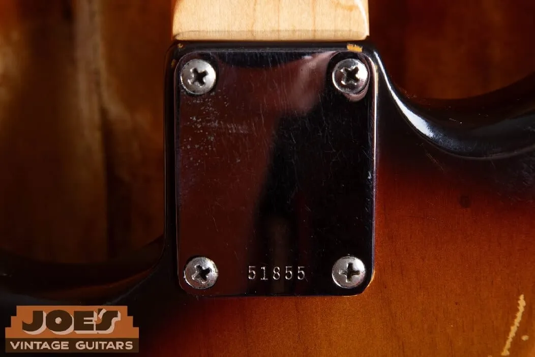 Vintage Fender neck plate, finish, and hardware detail