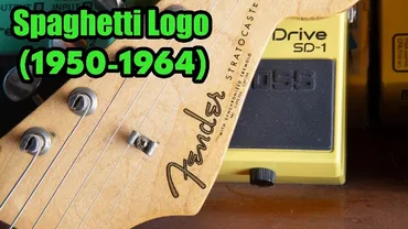 Fender Spaghetti logo 1950-1964 on vintage Stratocaster headstock, thin elegant script with fine black outline