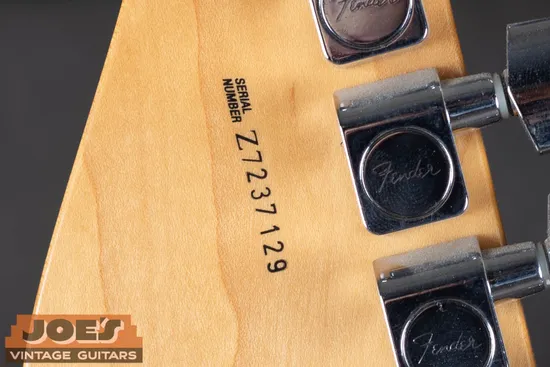 Fender Z-prefix serial number on back of headstock: Z indicates 2000s production, first digit after Z gives the specific year