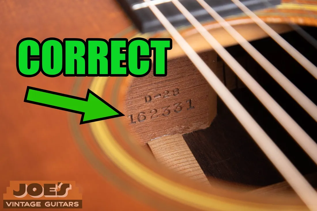 Stamped model and serial number on an authentic Martin guitar neck block