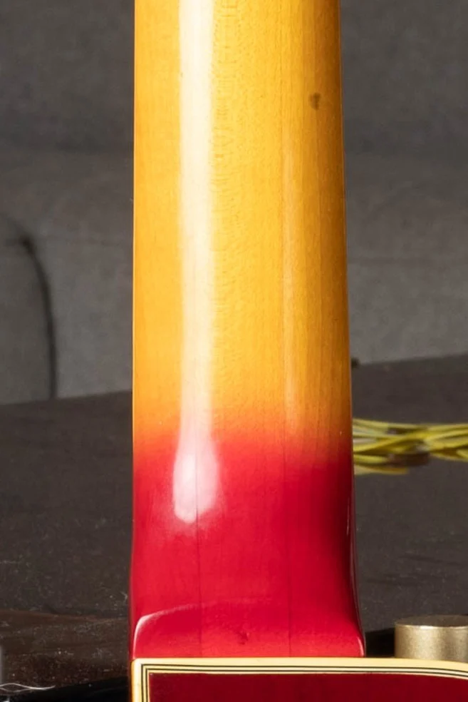 Back of a three-piece maple Gibson neck showing two vertical glue seams