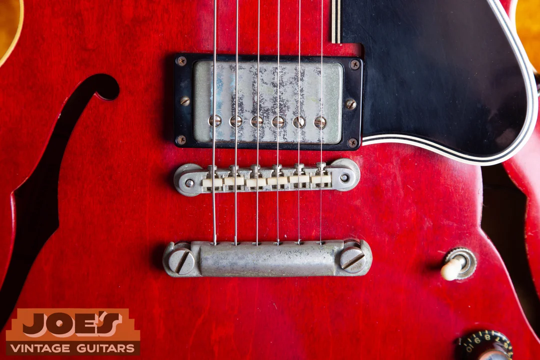 Nickel Gibson ABR-1 bridge and stopbar tailpiece on a red ES-335
