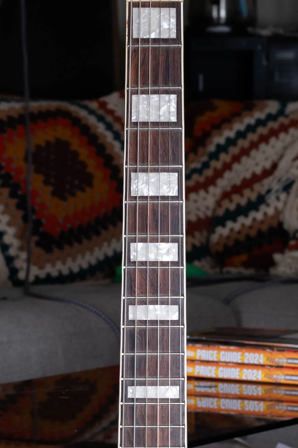 Rectangular block inlays on a Gretsch fingerboard