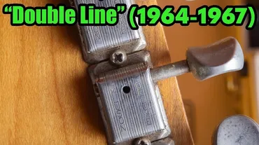 Kluson Deluxe Double-Line tuner late 1964 to 1967 on Fender Telecaster, words split into two parallel vertical lines