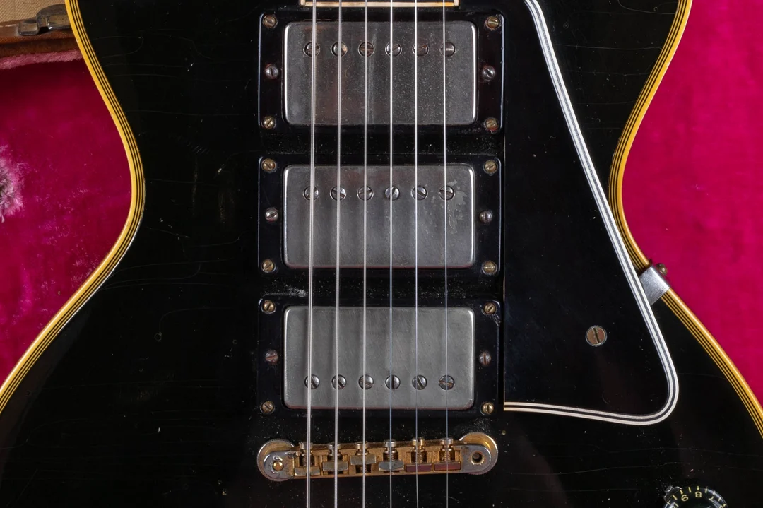 Three covered humbuckers on an original black Gibson Les Paul Custom