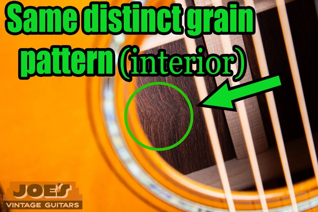 Interior wood grain viewed through a Martin guitar soundhole