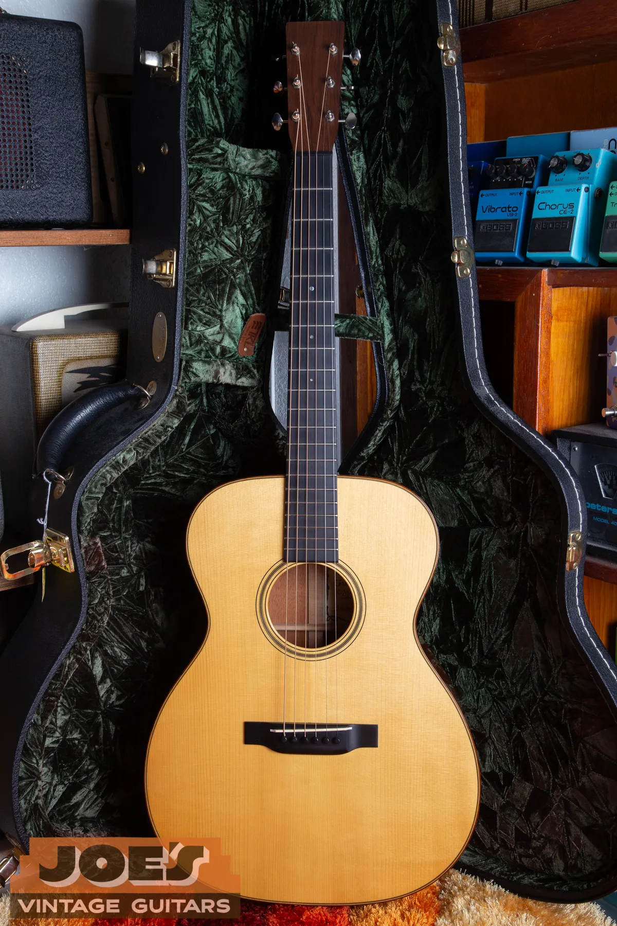 Full front of a 2005 Martin OM-18GE shown as a modern comparison