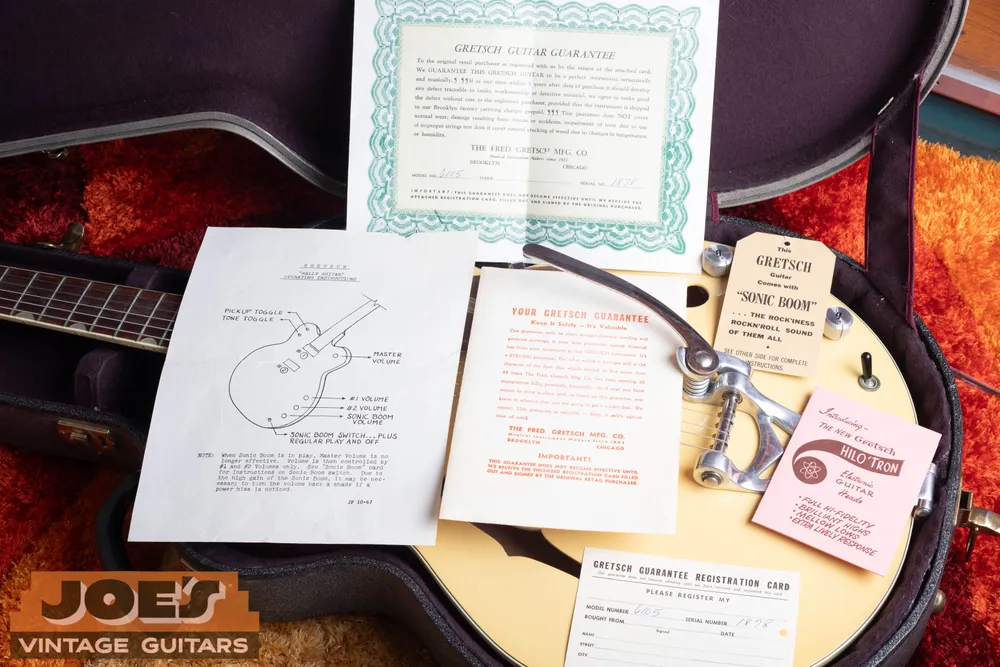 Gretsch Rally with its case paperwork and instruction sheets