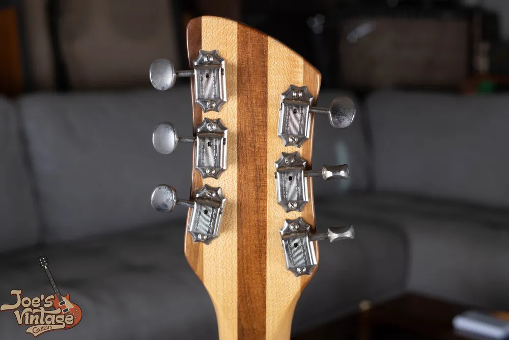 Closed Kluson tuner housings on a vintage Rickenbacker headstock
