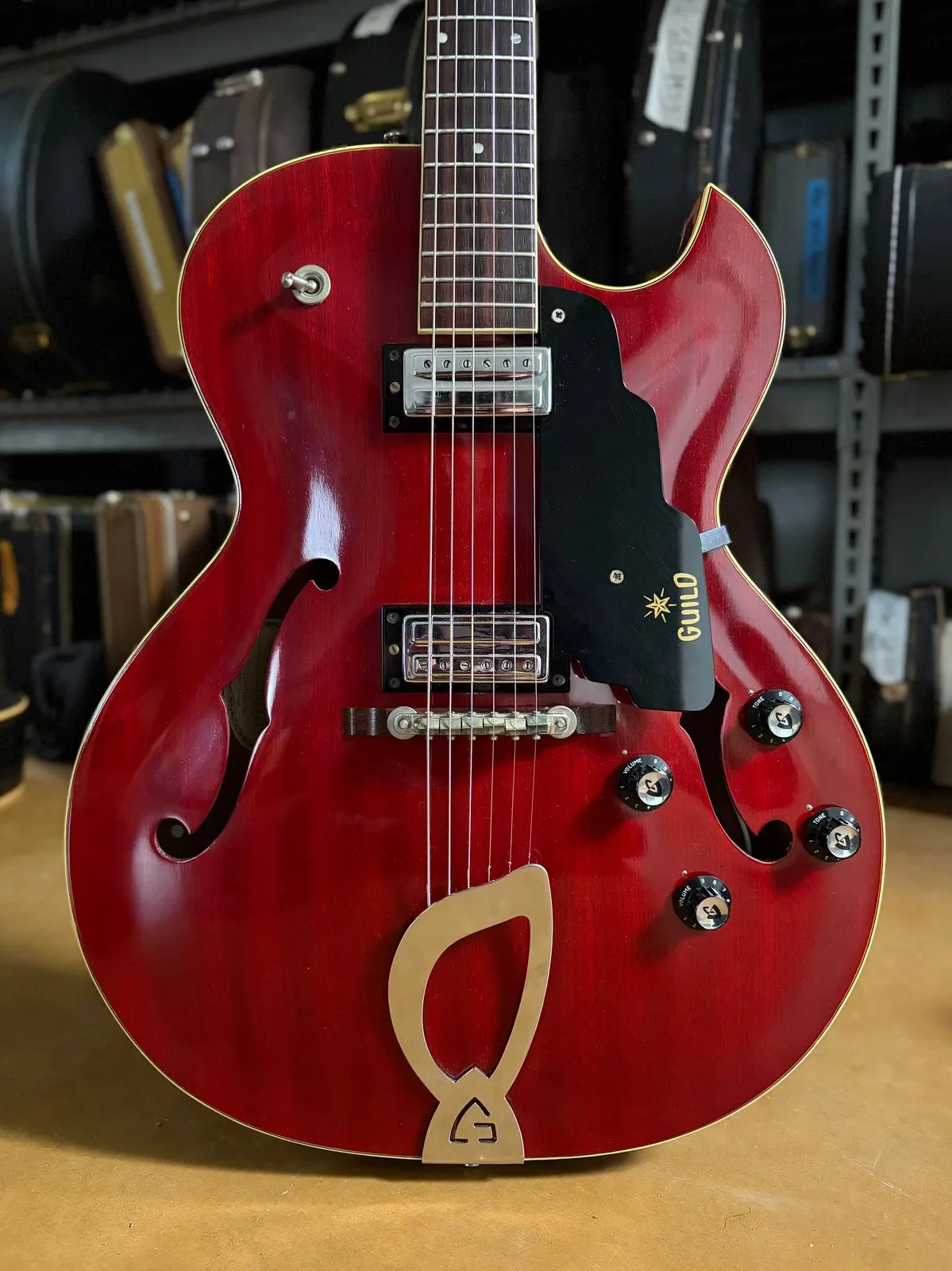 1964 Guild Starfire II showing single-cutaway front with harp tailpiece