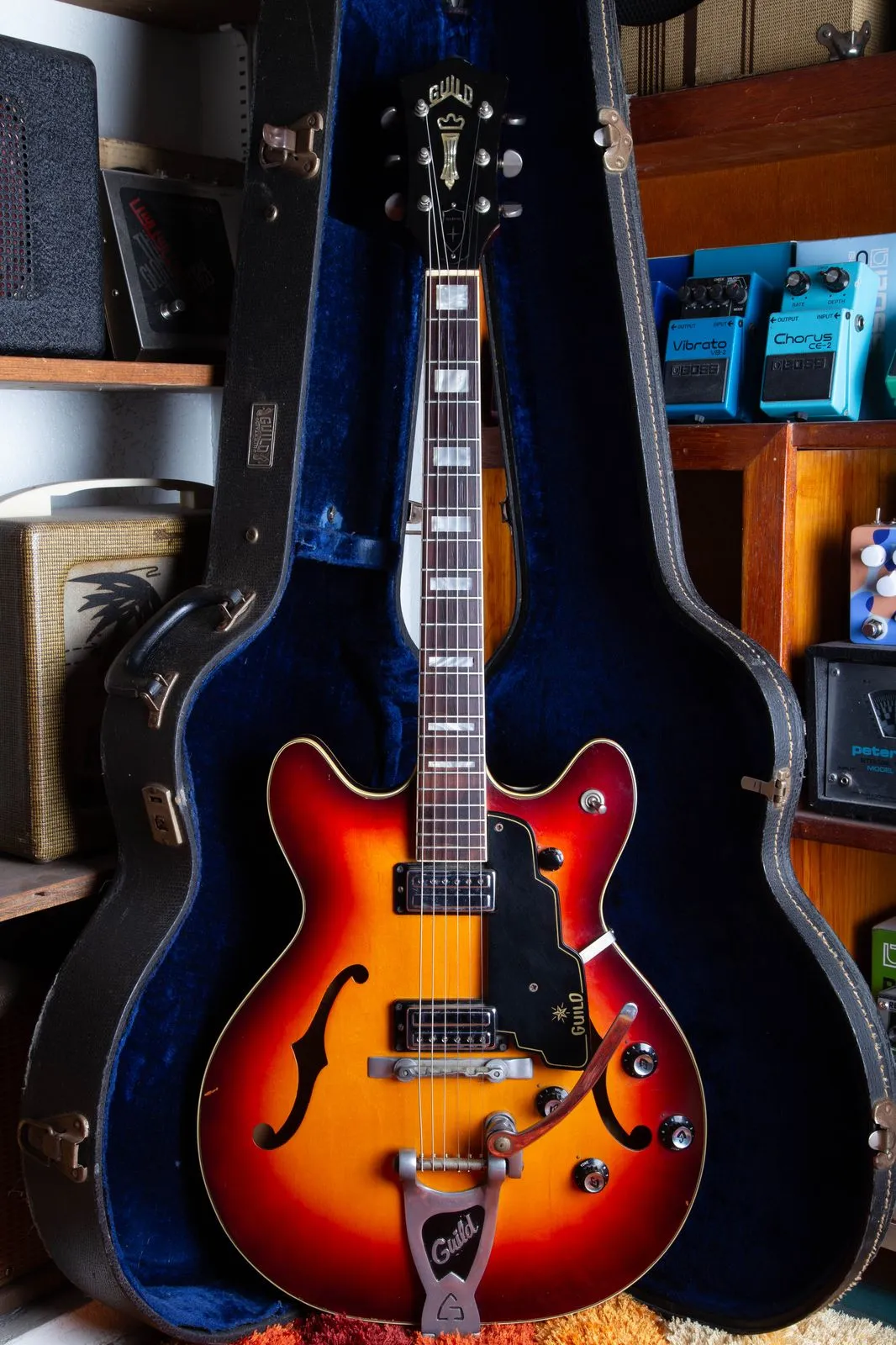 1966 Guild Starfire V showing complete double-cutaway guitar